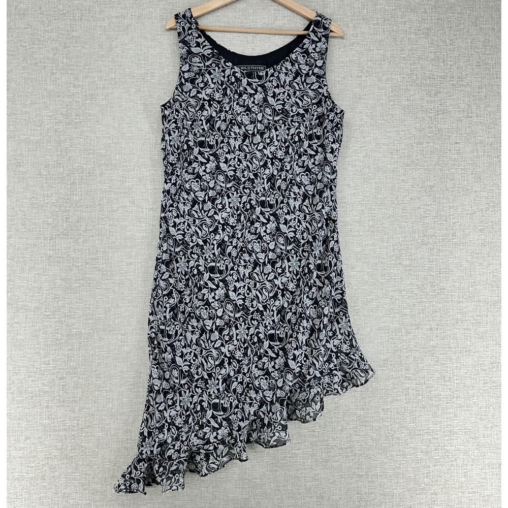 A Wild Thyme Dress Womens Petite 16P Black Floral Asymmetric Hem Chiffon Ruffle